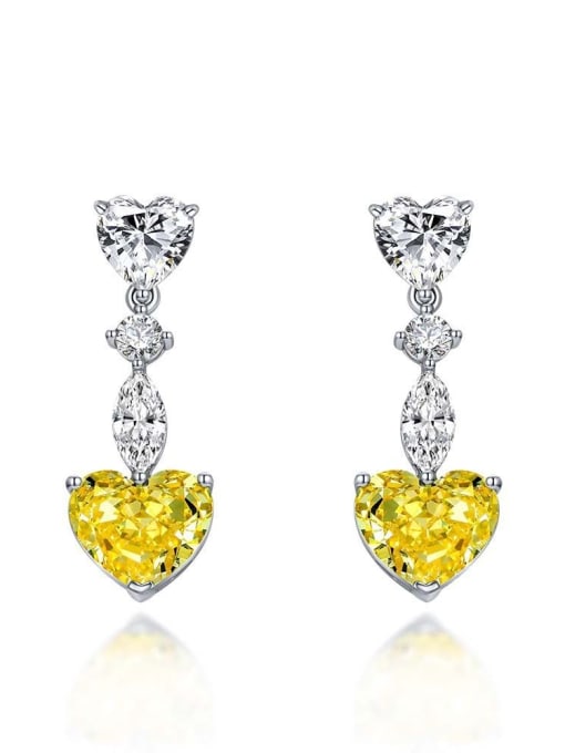 Yellow [e 1674] 925 Sterling Silver High Carbon Diamond Heart Luxury Earring